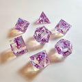 Set di dadi in resina Mystic Veil viola a spigoli vivi