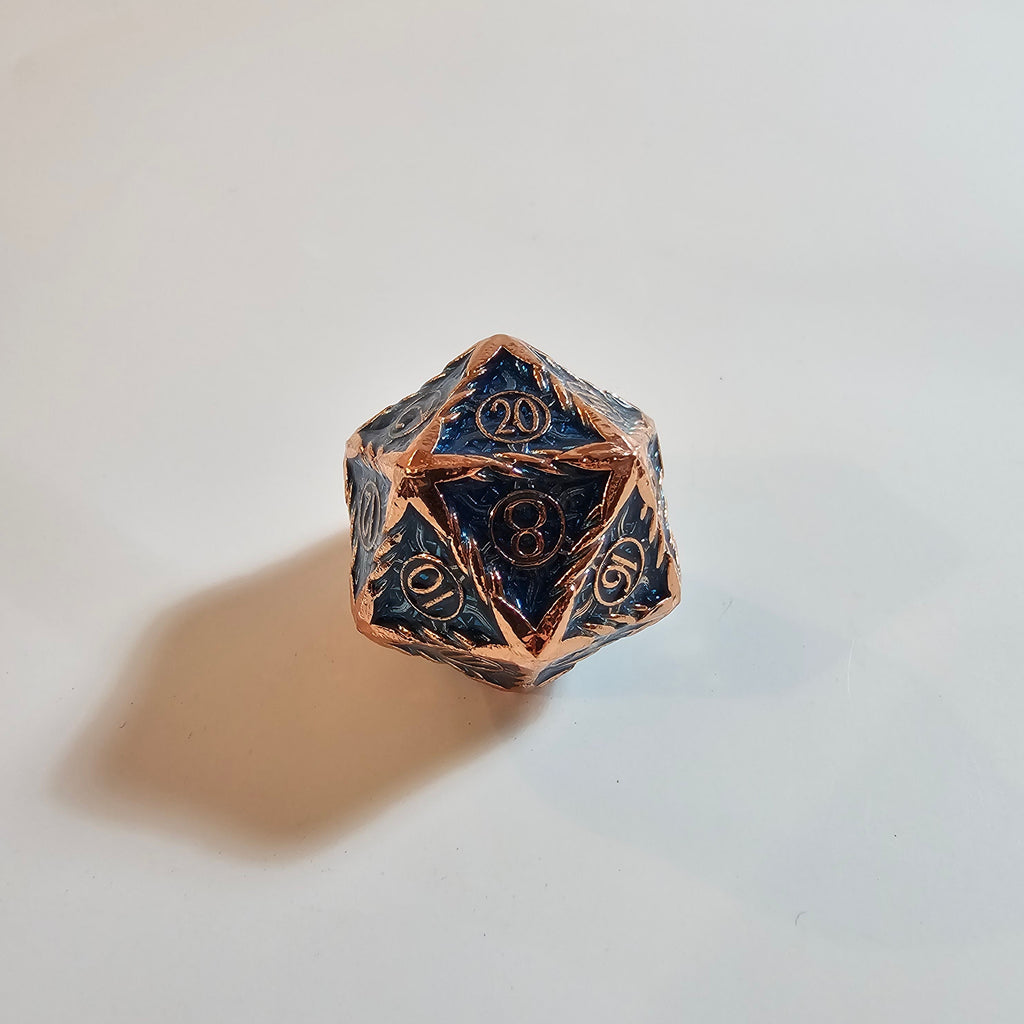 Brass Blue Solid Metal Dice Set