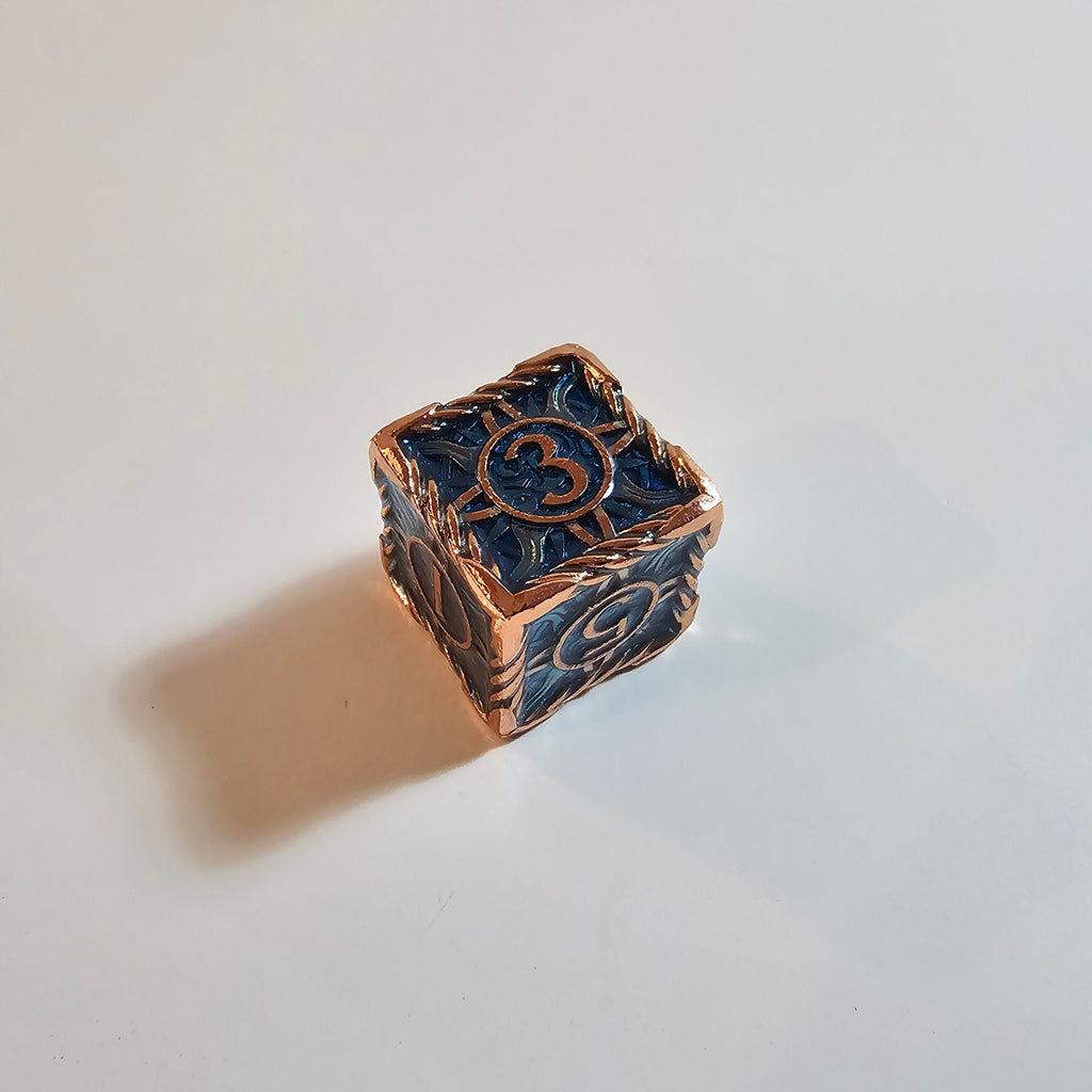 Brass Blue Solid Metal Dice Set