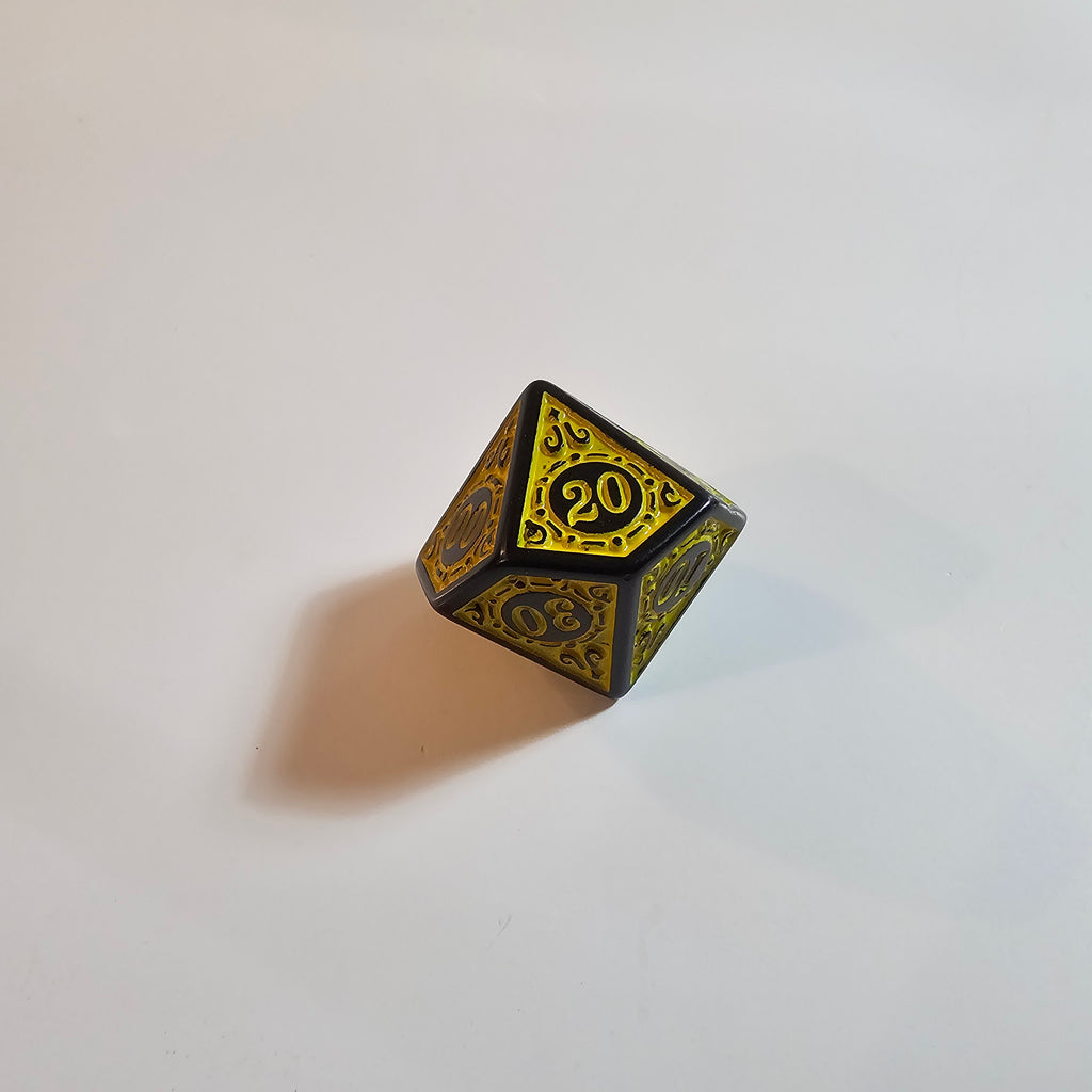Gelbes Acryl-Würfelset mit Runen