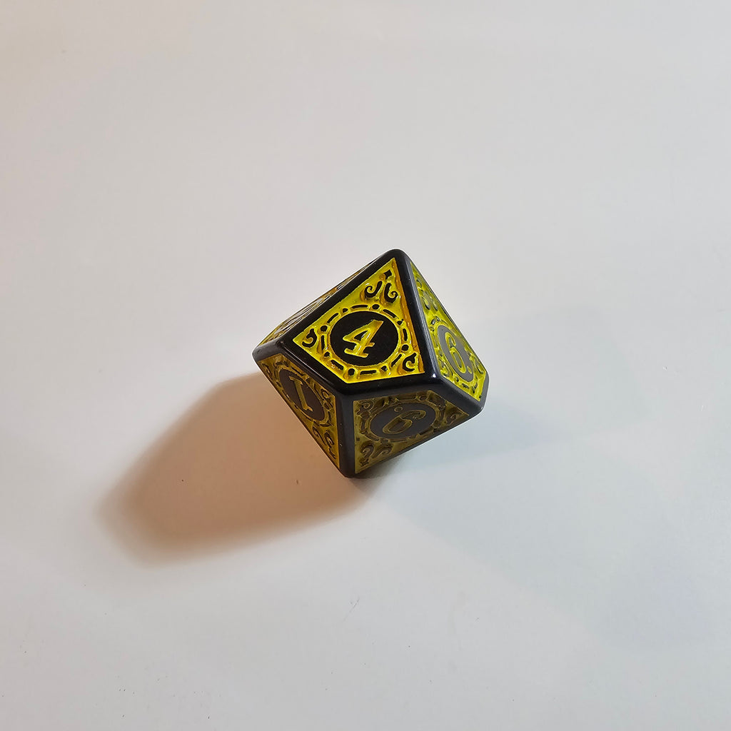 Gelbes Acryl-Würfelset mit Runen