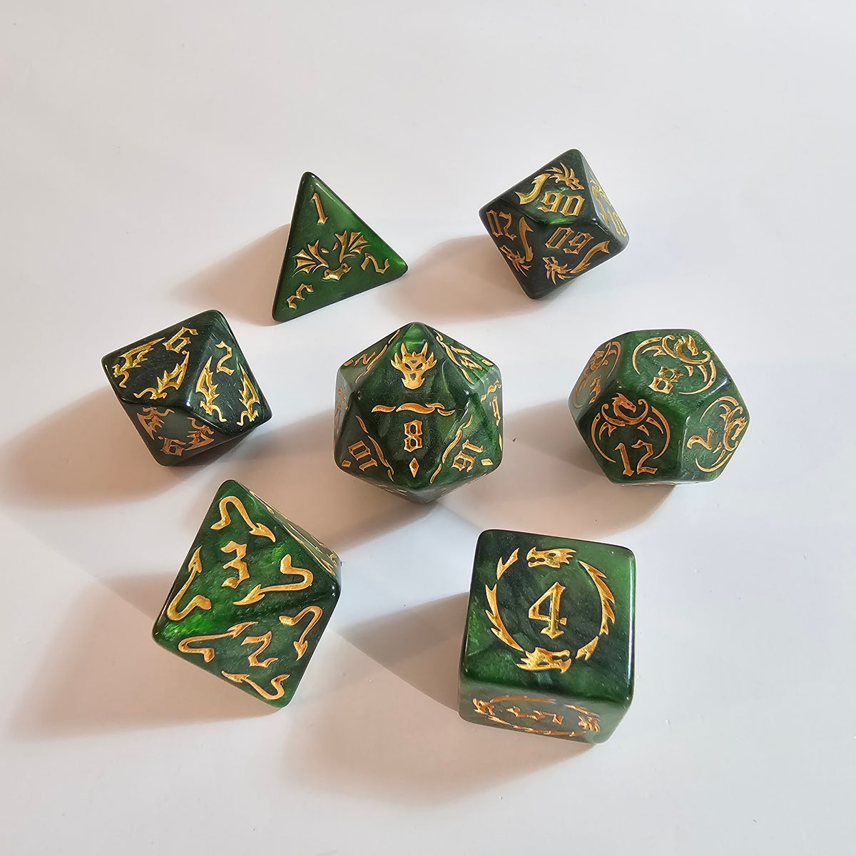 Set di dadi in acrilico Drago Verde