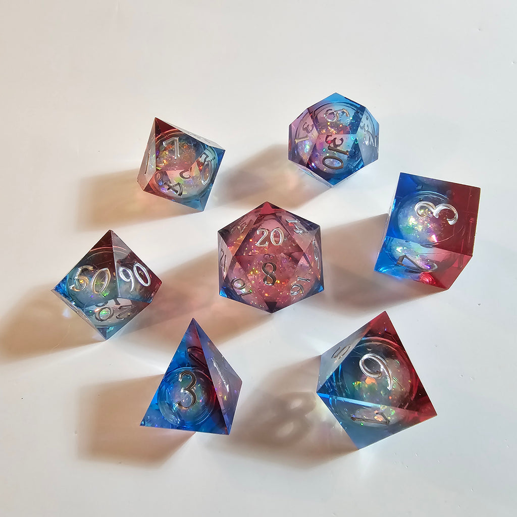 Cosmic Firestorm Liquid Core Resin Würfelset