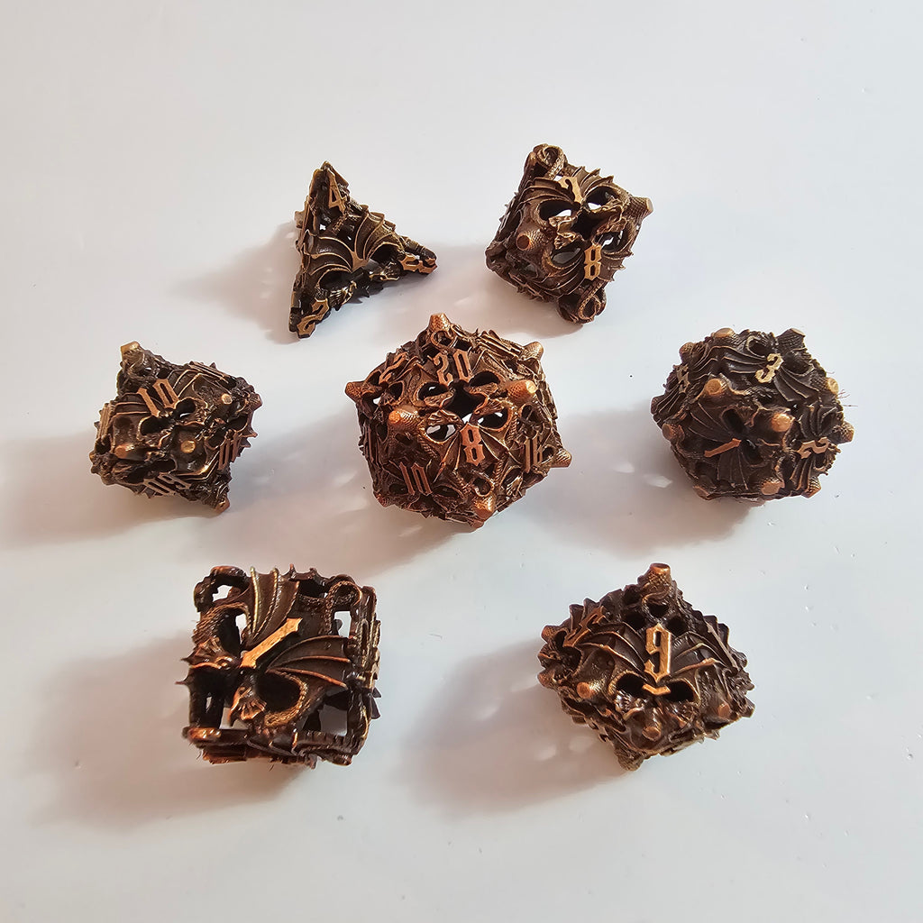 Set de dados de metal hueco Copper Wing Dragons