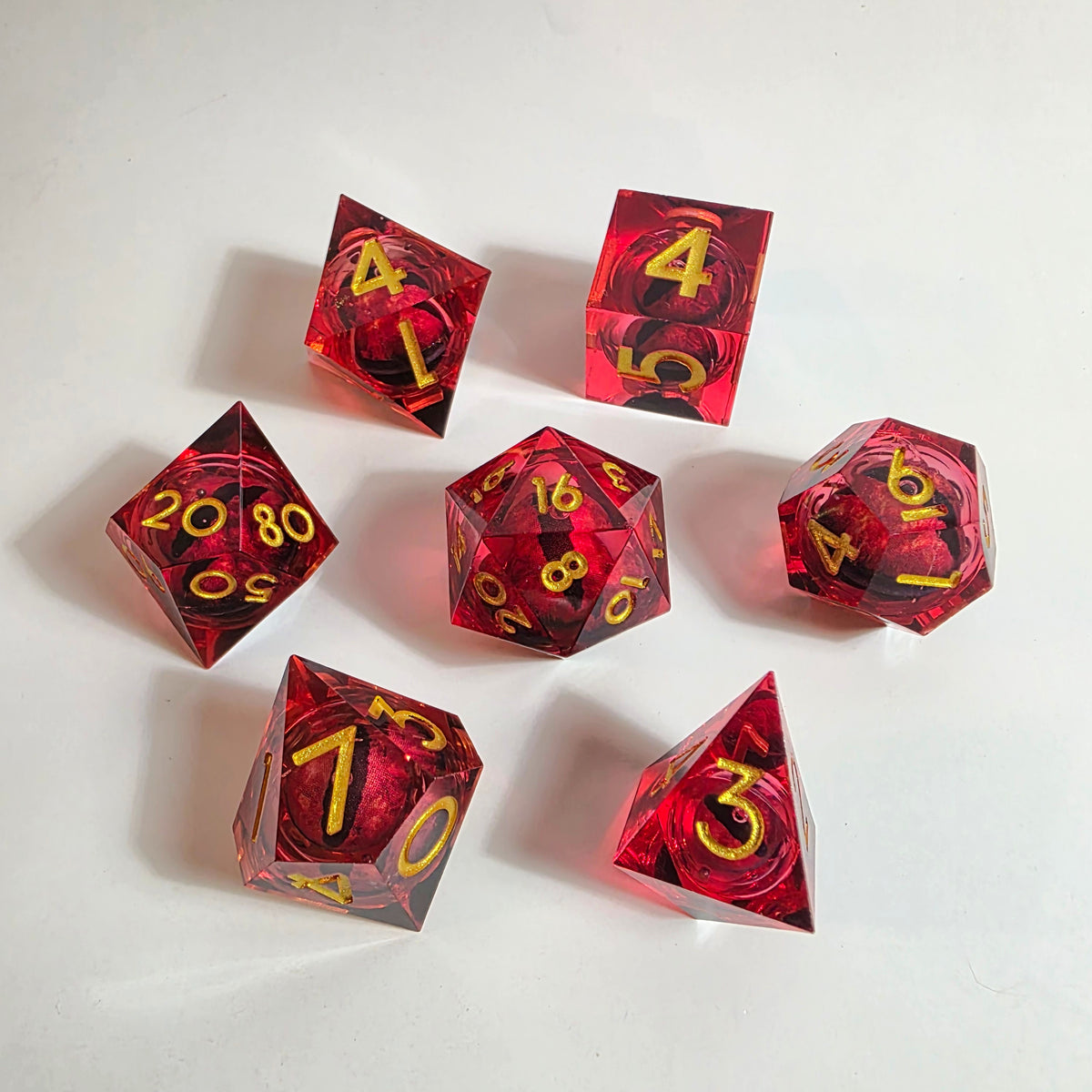 Red Dragon Eyes Liquid Core Resin Dice Set