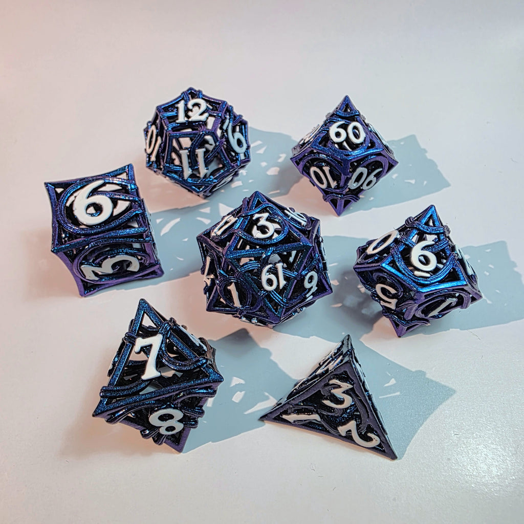 Blue Elemental Hollow Metal Dice Set