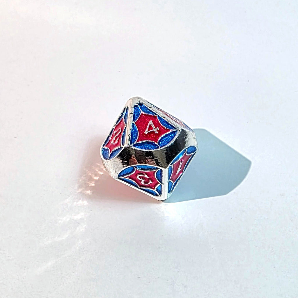 Red Blue Spiderweb Solid Metal Dice Set