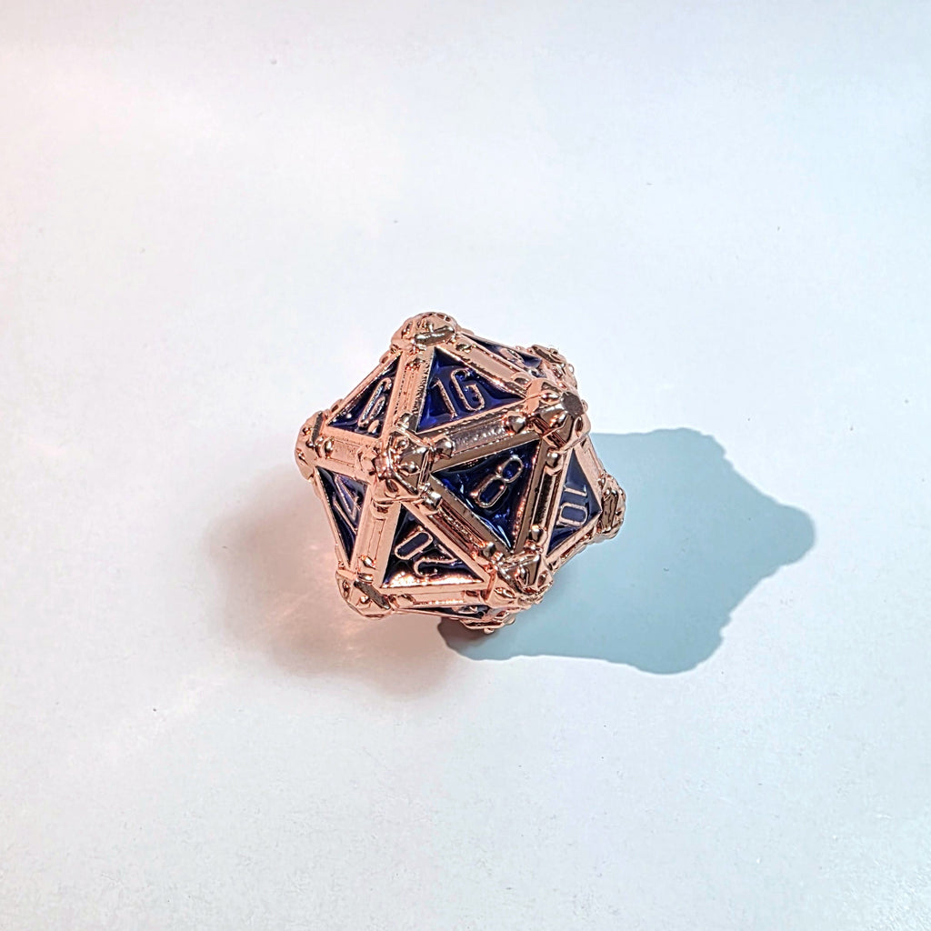 Juego de dados de metal sólido Deathmask en color azul cobrizo
