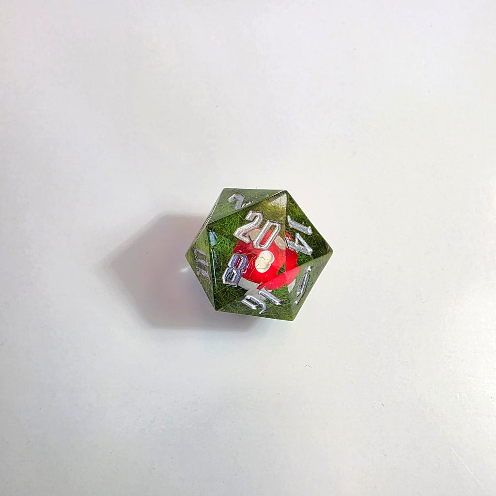 Juego de dados de resina hechos a mano de hongo rojo