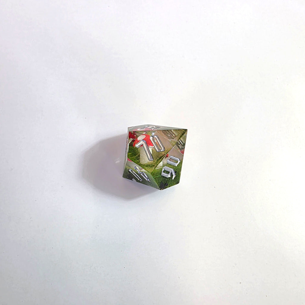 Juego de dados de resina hechos a mano de hongo rojo