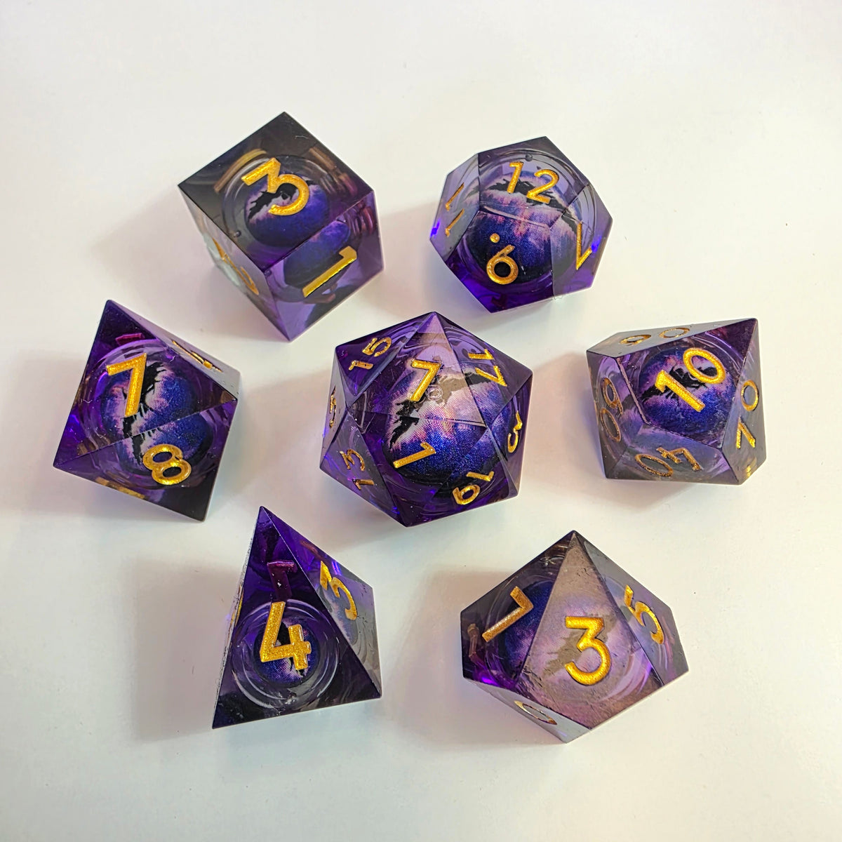 Purple Dragon Eye Liquid Core Resin Dice Set