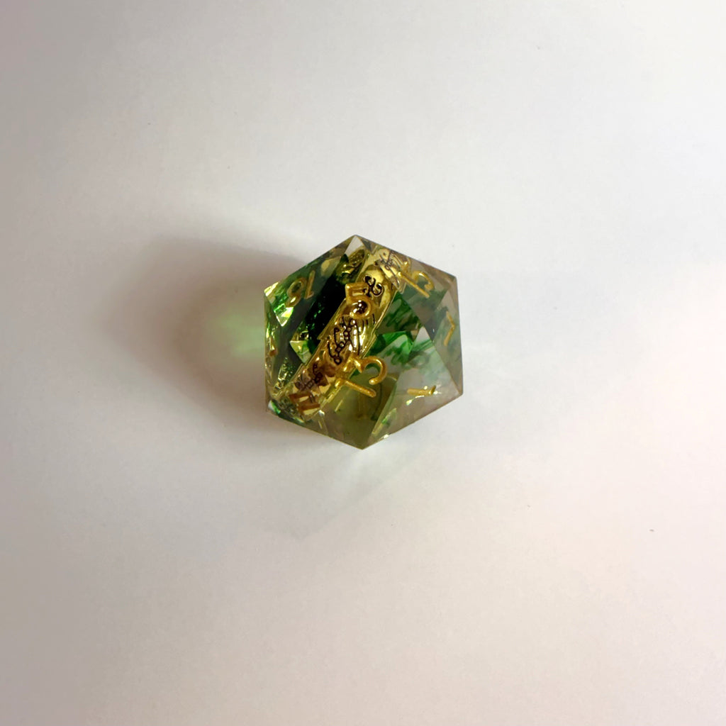 Green One Ring Sharp Edge Resin Dice Set