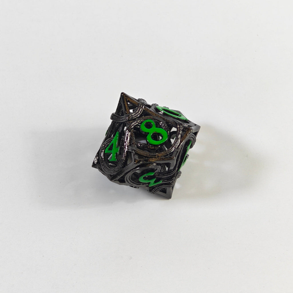 Set di dadi in metallo cavo elementale nero e verde