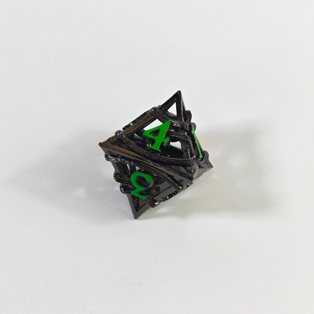 Set di dadi in metallo cavo elementale nero e verde