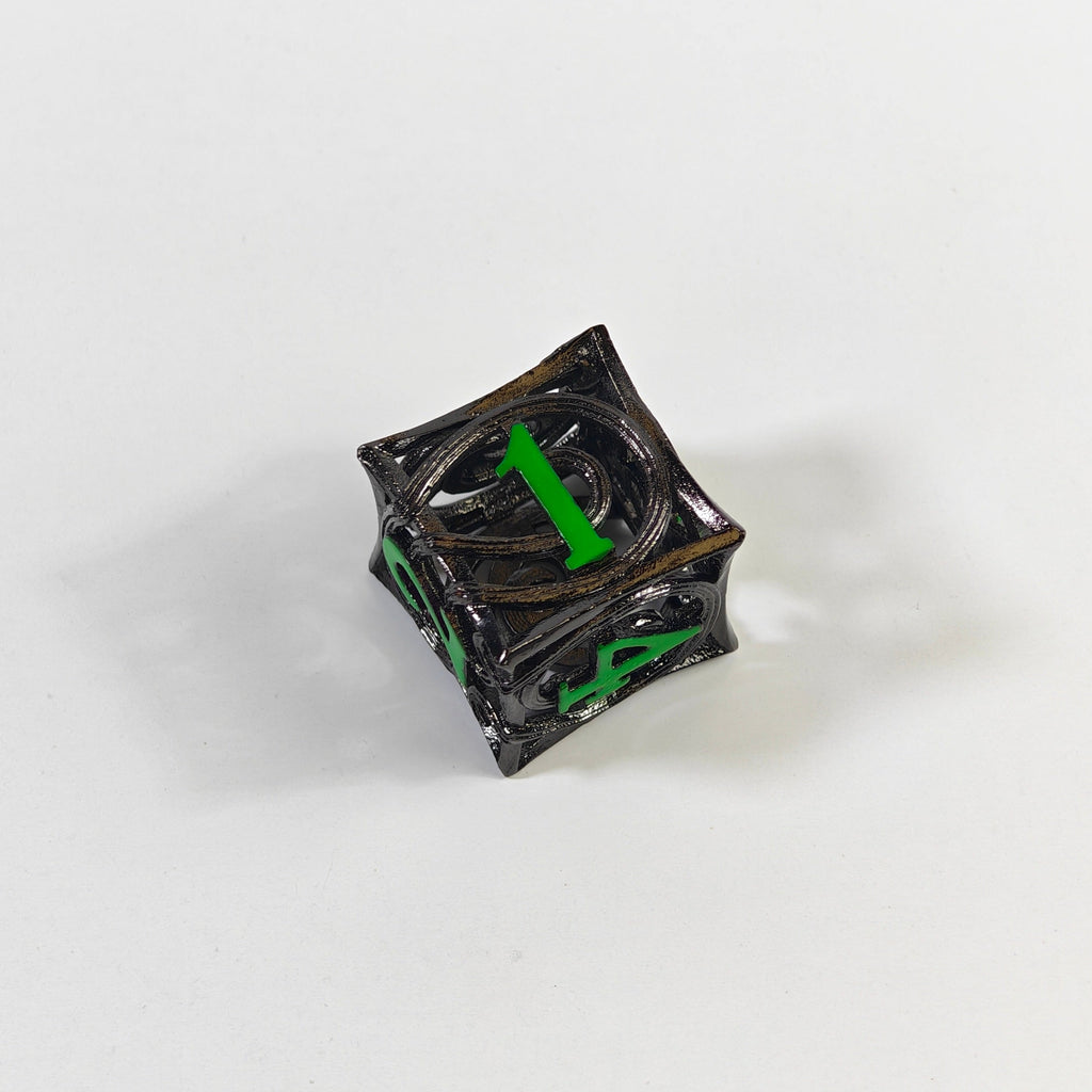 Set di dadi in metallo cavo elementale nero e verde