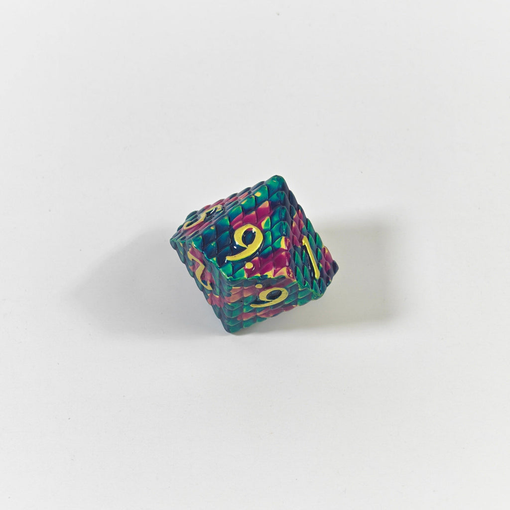 Set de dados de metal sólido con escamas azul marino y morado