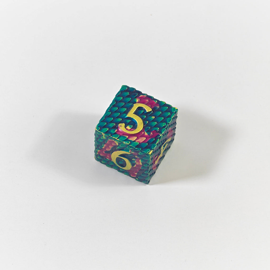 Set de dados de metal sólido con escamas azul marino y morado