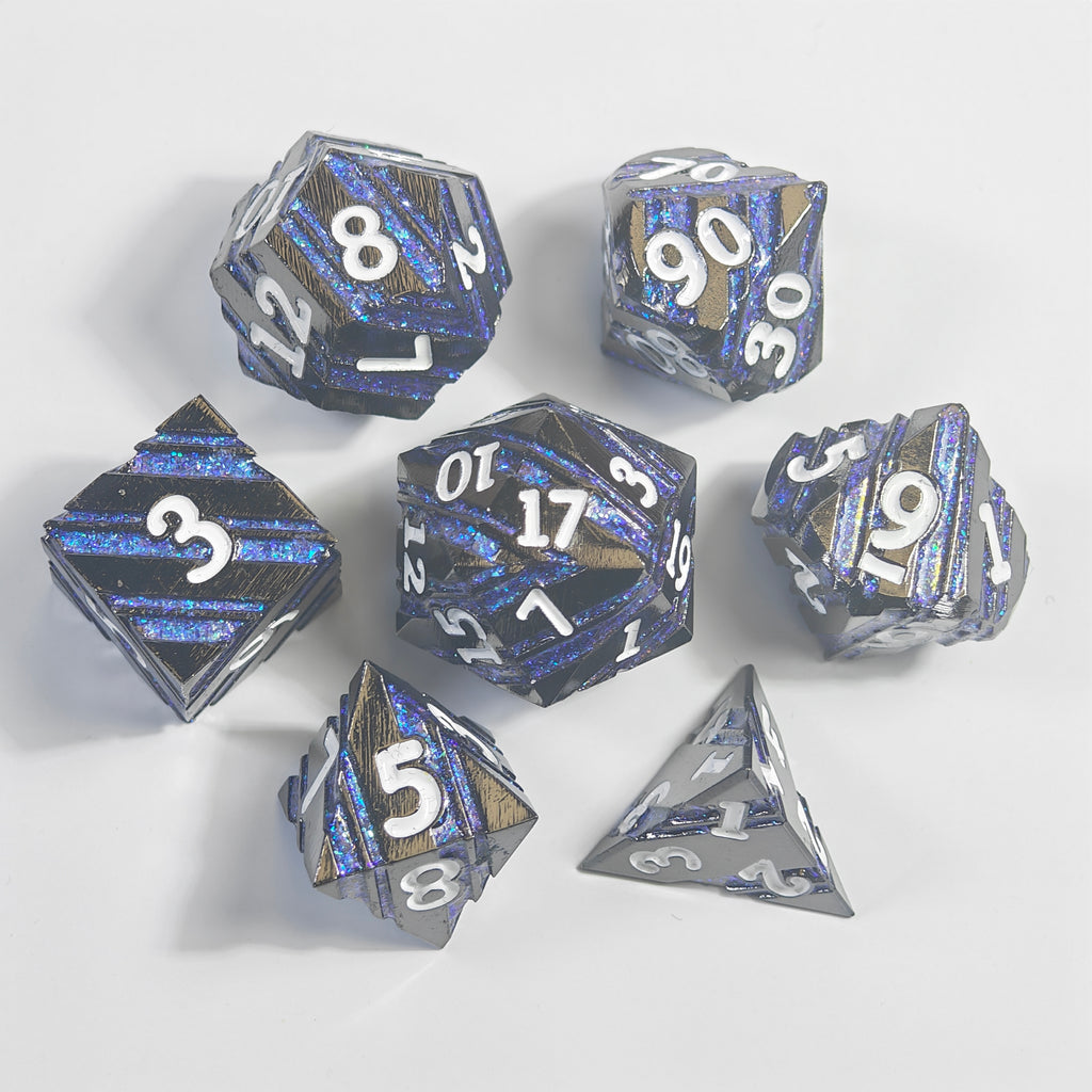 White Numbered Primal Clawing Solid Metal Dice Set