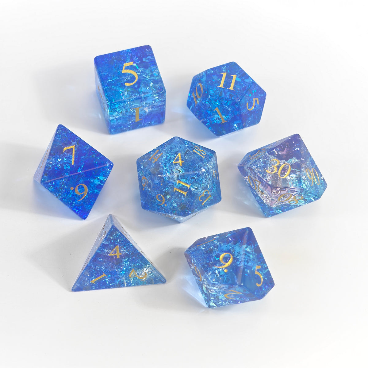 Set de dés en verre Blue Burst