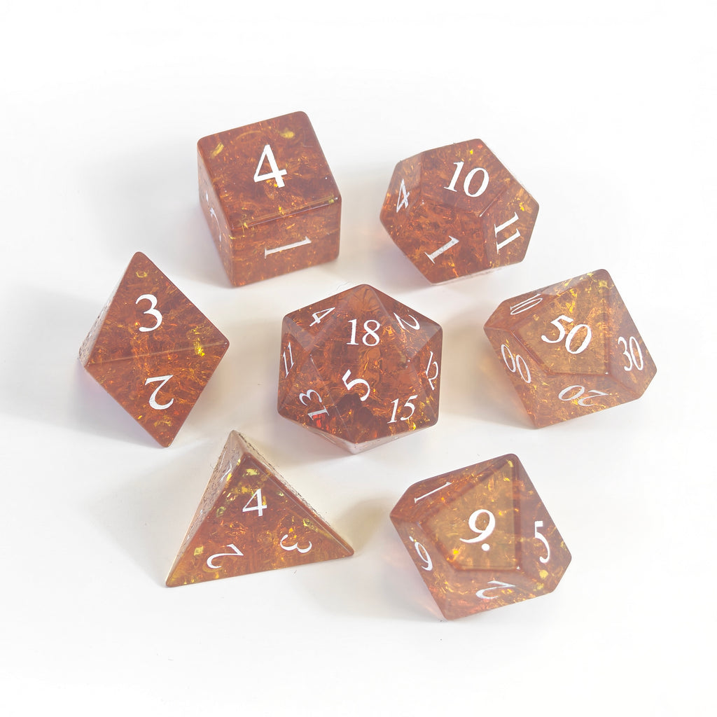Set de dados de vidrio agrietado color ámbar