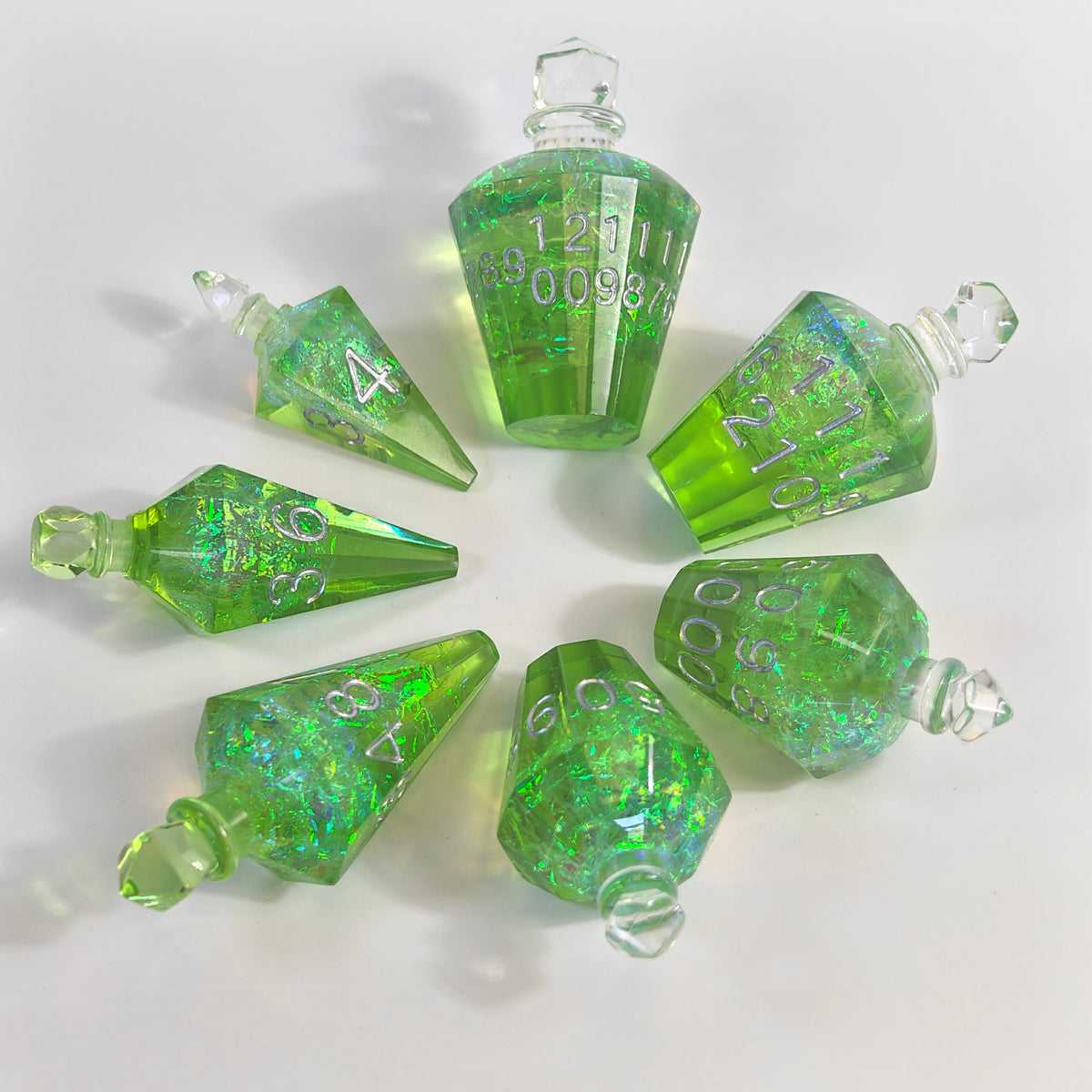 Green Potion Bottles Resin Dice Set