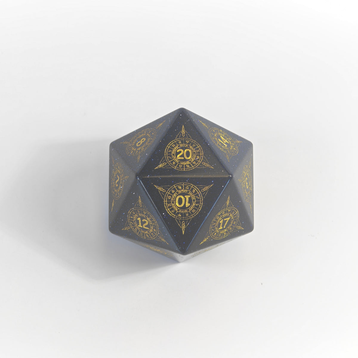 D20-Würfel „Chonk“ mit blauem Sandsteinmuster