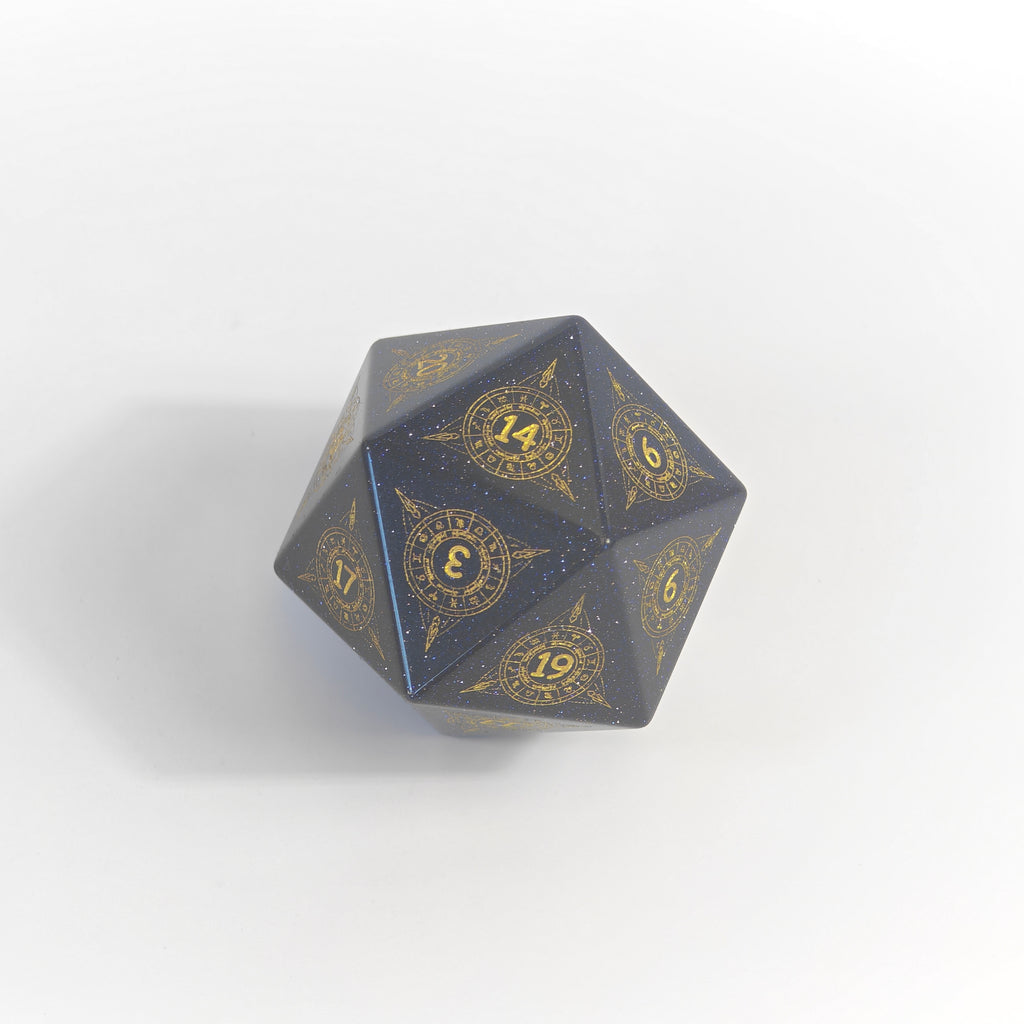 D20-Würfel „Chonk“ mit blauem Sandsteinmuster